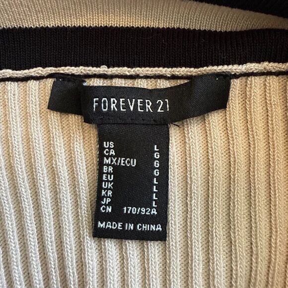 Forever 21 Rib Knit Halter Crop Top in Cream with Black Athletic Stripe size L - Picture 6 of 6